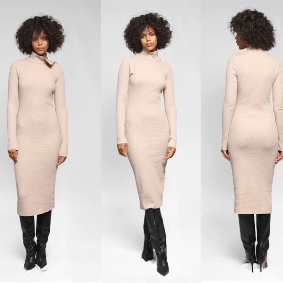 THE RANGE Jumbo Stark Thermal Turtleneck Midi Dress Sz M
